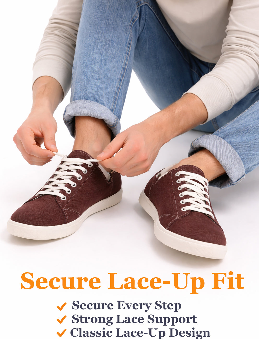 Men Brown Casual Canvas/Fabric Lace-Up Shoes with Elastic Adjustable Support | Lightweight Comfort Insole | Classic Everyday Sneakers with Slip Resistant TPR Sole