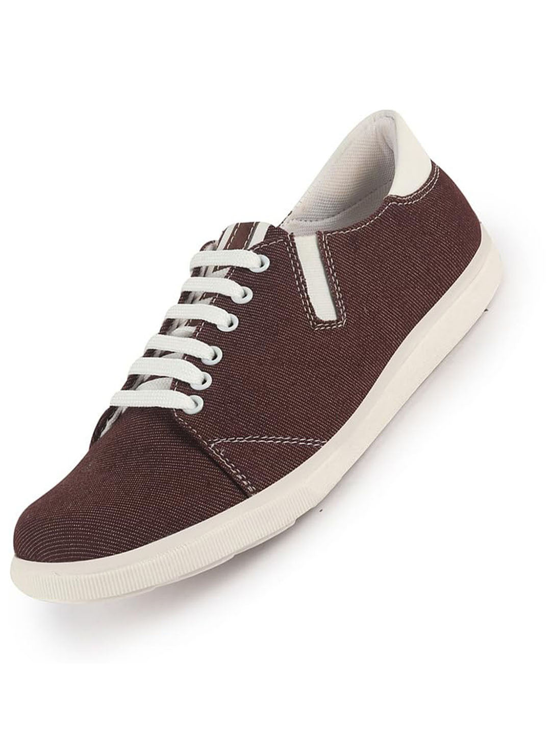 Men Brown Casual Canvas/Fabric Lace-Up Shoes with Elastic Adjustable Support | Lightweight Comfort Insole | Classic Everyday Sneakers with Slip Resistant TPR Sole