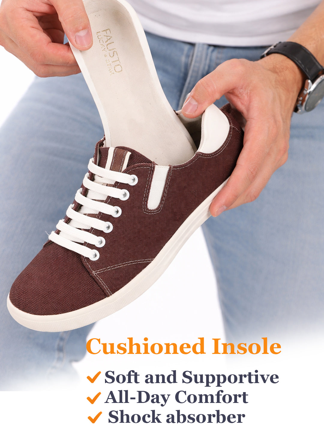Men Brown Casual Canvas/Fabric Lace-Up Shoes with Elastic Adjustable Support | Lightweight Comfort Insole | Classic Everyday Sneakers with Slip Resistant TPR Sole