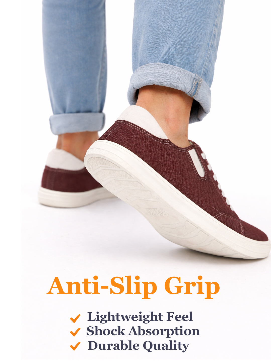 Men Brown Casual Canvas/Fabric Lace-Up Shoes with Elastic Adjustable Support | Lightweight Comfort Insole | Classic Everyday Sneakers with Slip Resistant TPR Sole