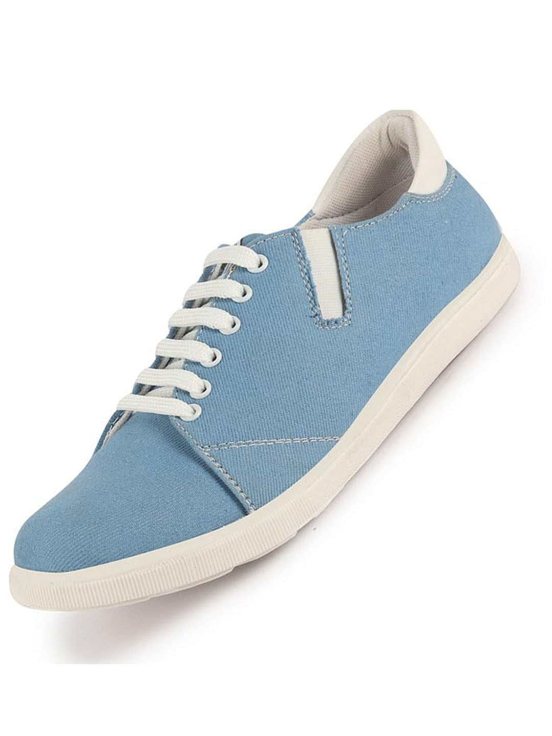 Men Sky Blue Casual Canvas/Fabric Lace-Up Shoes with Elastic Adjustable Support | Lightweight Comfort Insole | Classic Everyday Sneakers with Slip Resistant TPR Sole