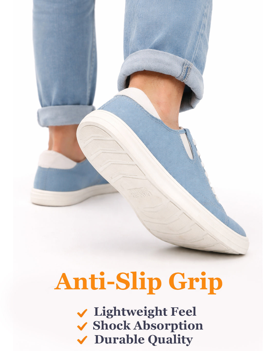 Men Sky Blue Casual Canvas/Fabric Lace-Up Shoes with Elastic Adjustable Support | Lightweight Comfort Insole | Classic Everyday Sneakers with Slip Resistant TPR Sole