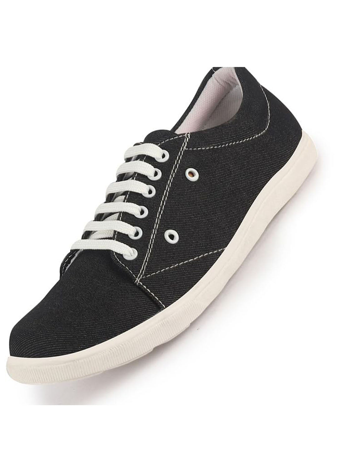 Men Black Casual Classic Canvas/Fabric Sneaker Shoe | Lightweight Comfort Insole | Everyday 6-Eye Lace Up Shoes with Anti Skid TPR Sole