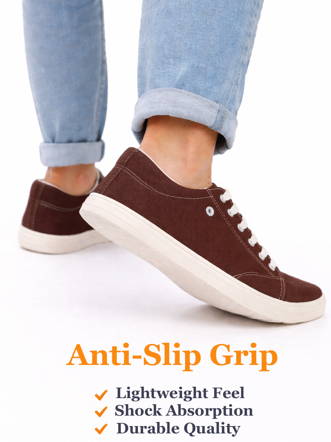 Men Brown Casual Classic Canvas/Fabric Sneaker Shoe | Lightweight Comfort Insole | Everyday 6-Eye Lace Up Shoes with Anti Skid TPR Sole
