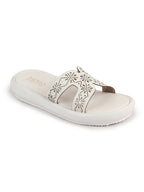 textured upper slide sandals