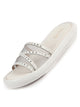 Women White Open Toe Breathable Rhinestone Strap Slippers|Cushioned Comfort Insole|Slip On Sandals with Optimal Grip, Flexibility for Festive, Smart Casual