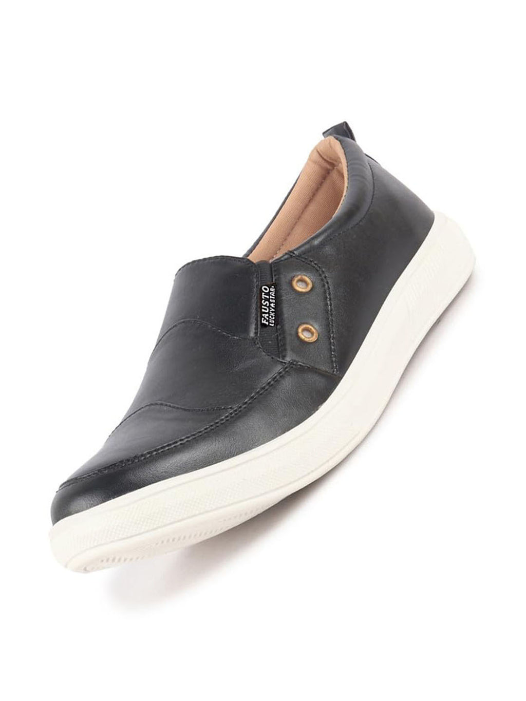Men Black Dual Eyelet Detail Slip-On Casual Loafers TPR Sole|Lightweight Walking Shoes