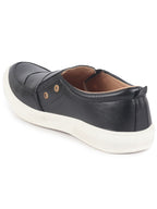 Men Black Dual Eyelet Detail Slip-On Casual Loafers TPR Sole|Lightweight Walking Shoes
