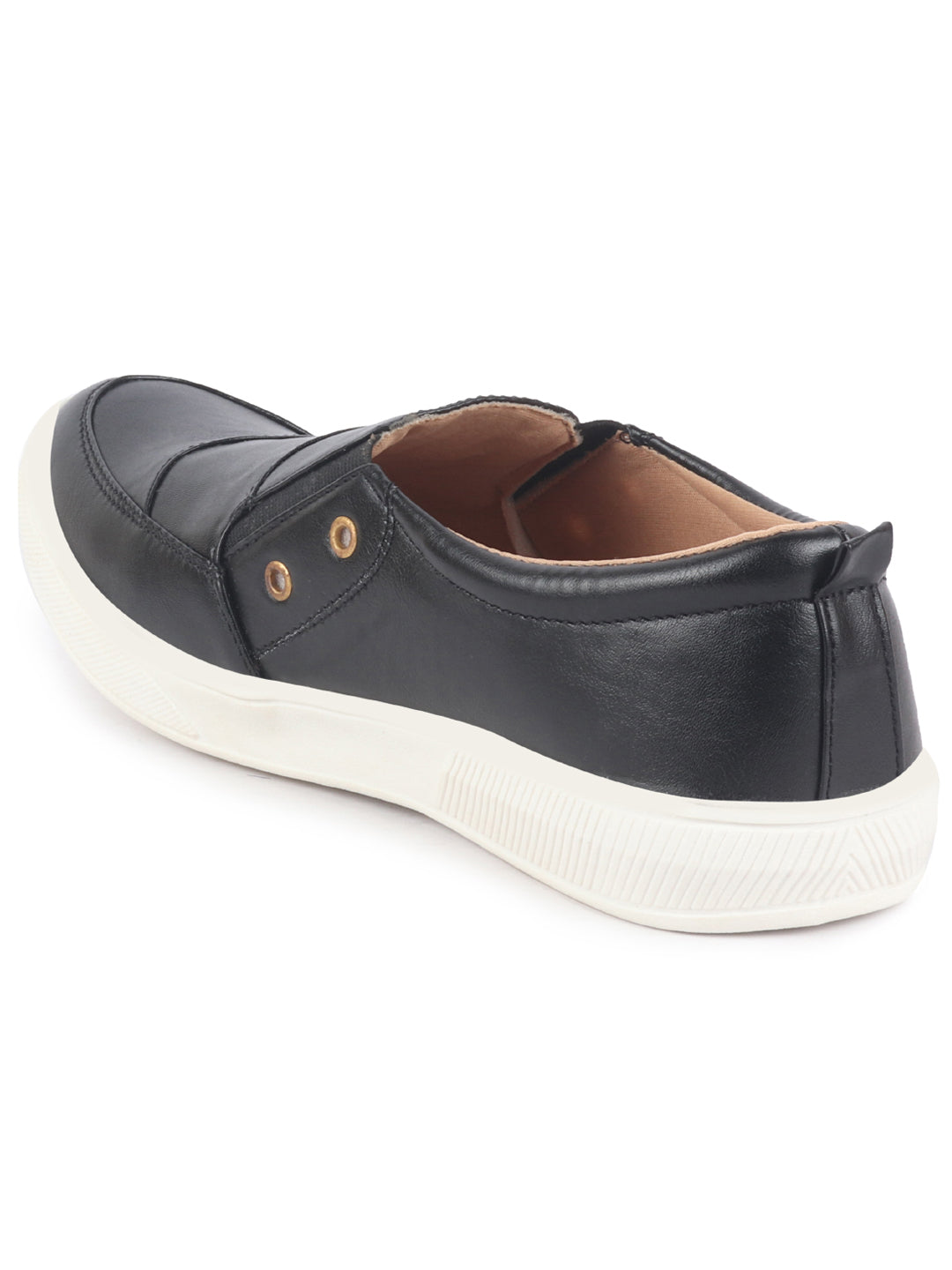 Men Black Dual Eyelet Detail Slip-On Casual Loafers TPR Sole|Lightweight Walking Shoes