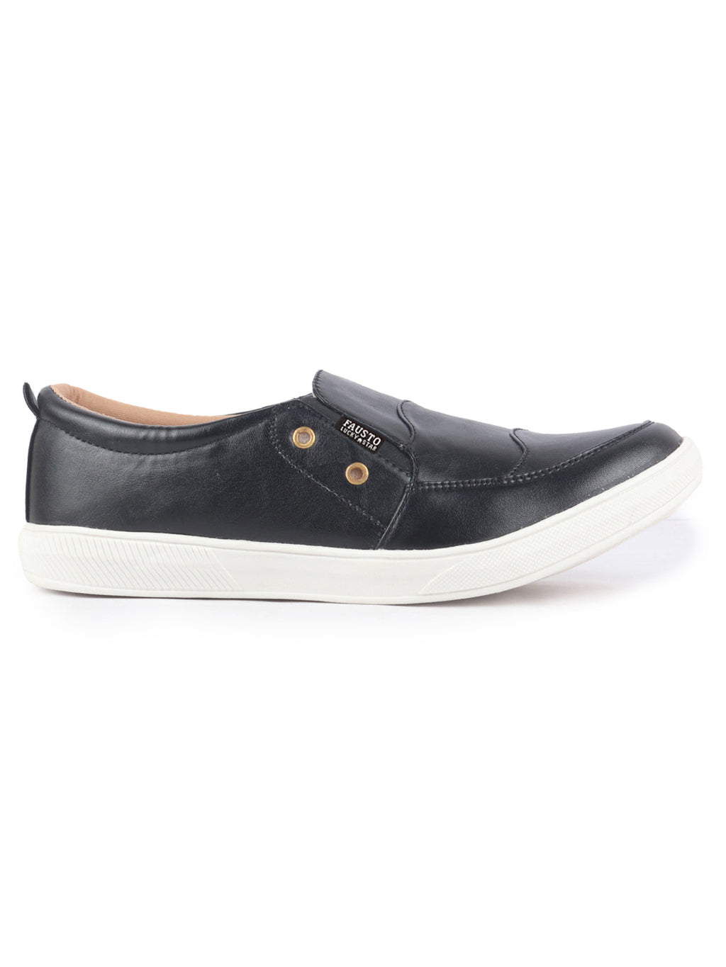 Men Black Dual Eyelet Detail Slip-On Casual Loafers TPR Sole|Lightweight Walking Shoes