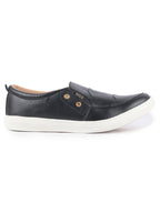 Men Black Dual Eyelet Detail Slip-On Casual Loafers TPR Sole|Lightweight Walking Shoes