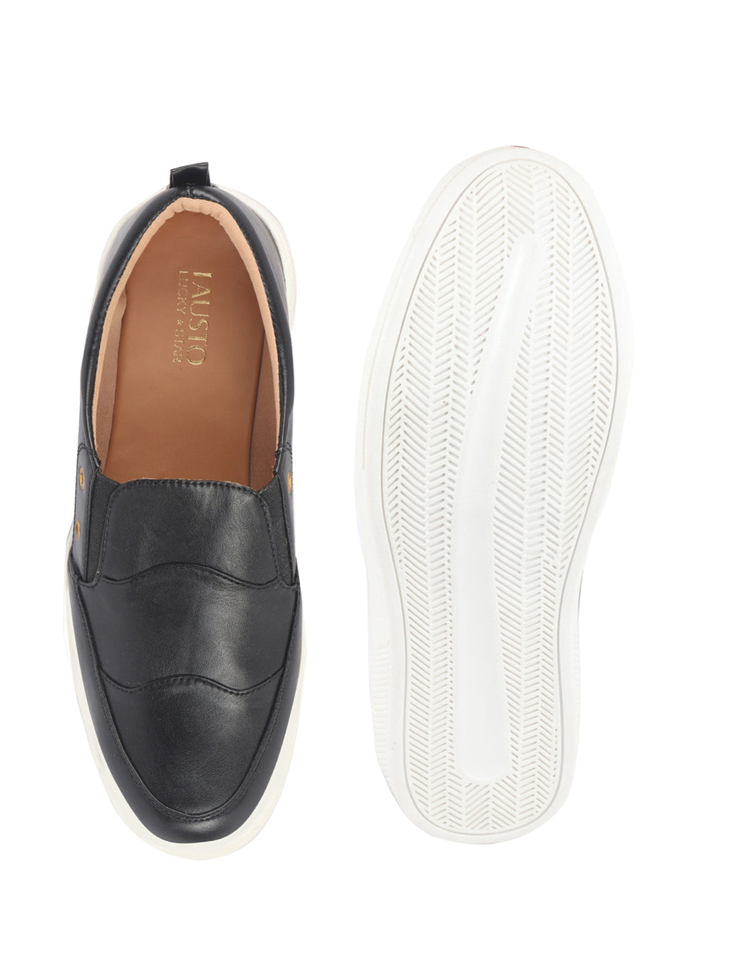 Men Black Dual Eyelet Detail Slip-On Casual Loafers TPR Sole|Lightweight Walking Shoes