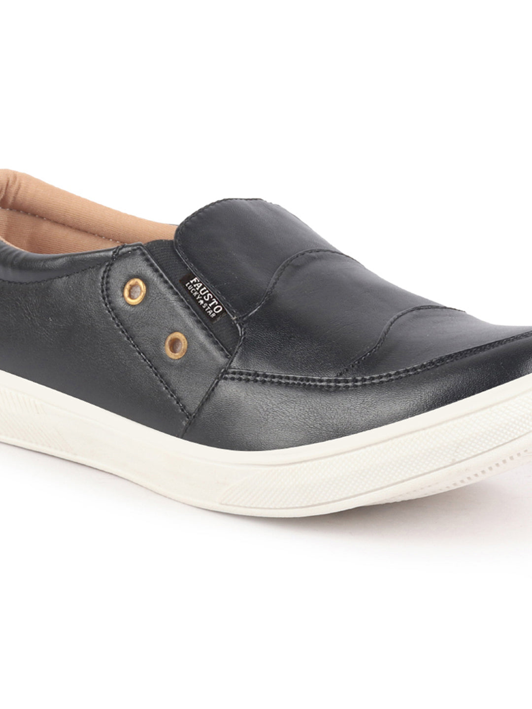 Men Black Dual Eyelet Detail Slip-On Casual Loafers TPR Sole|Lightweight Walking Shoes