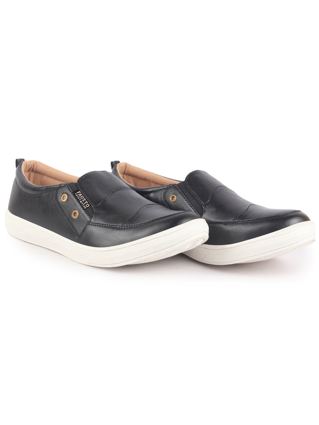 Men Black Dual Eyelet Detail Slip-On Casual Loafers TPR Sole|Lightweight Walking Shoes