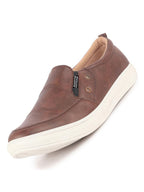 Men Brown Dual Eyelet Detail Slip-On Casual Loafers TPR Sole|Lightweight Walking Shoes