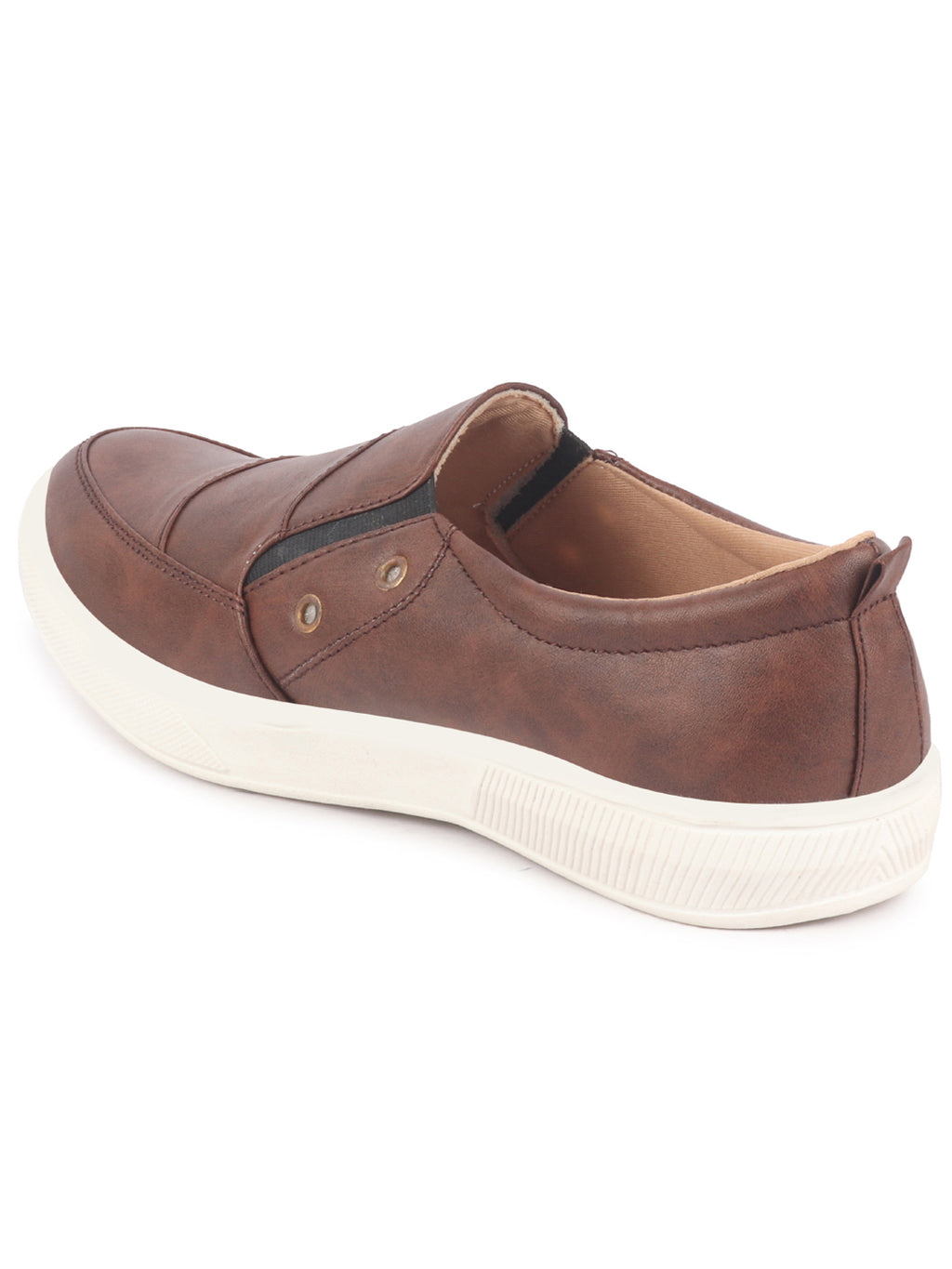 Men Brown Dual Eyelet Detail Slip-On Casual Loafers TPR Sole|Lightweight Walking Shoes