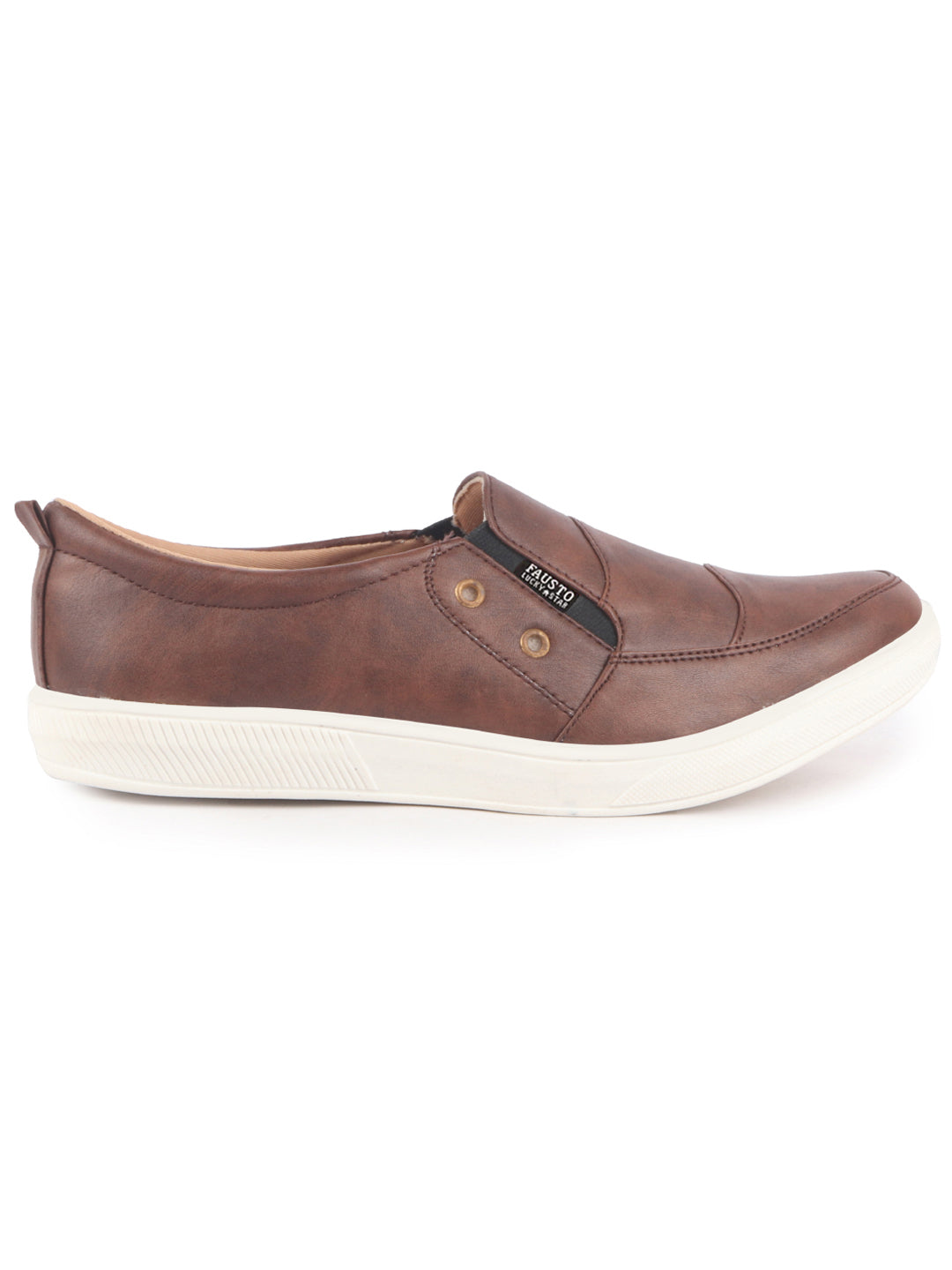 Men Brown Dual Eyelet Detail Slip-On Casual Loafers TPR Sole|Lightweight Walking Shoes