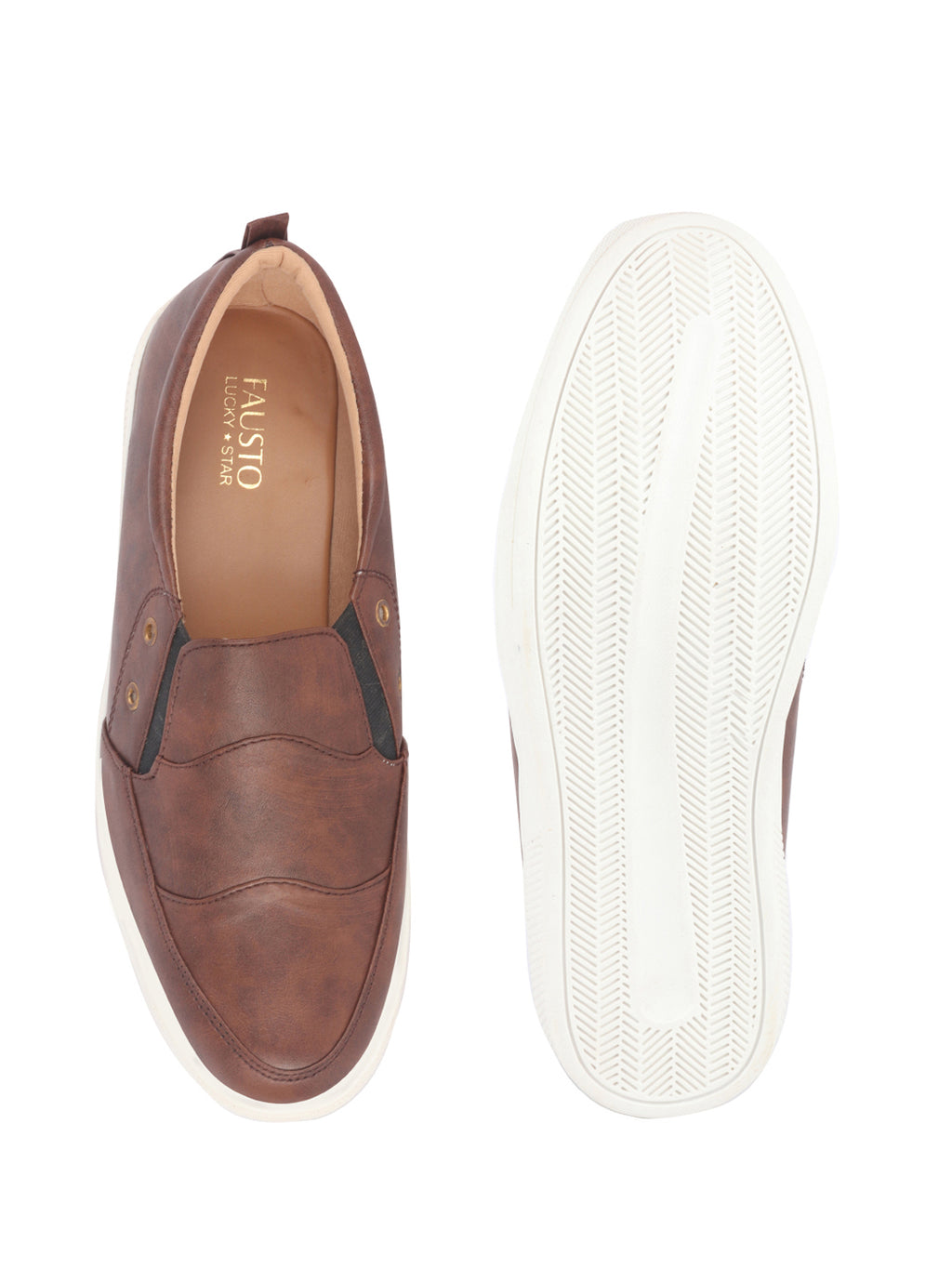Men Brown Dual Eyelet Detail Slip-On Casual Loafers TPR Sole|Lightweight Walking Shoes