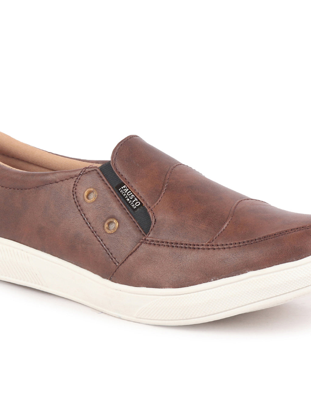 Men Brown Dual Eyelet Detail Slip-On Casual Loafers TPR Sole|Lightweight Walking Shoes