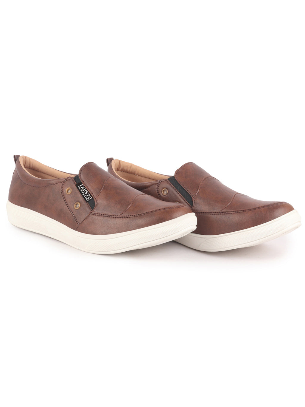 Men Brown Dual Eyelet Detail Slip-On Casual Loafers TPR Sole|Lightweight Walking Shoes