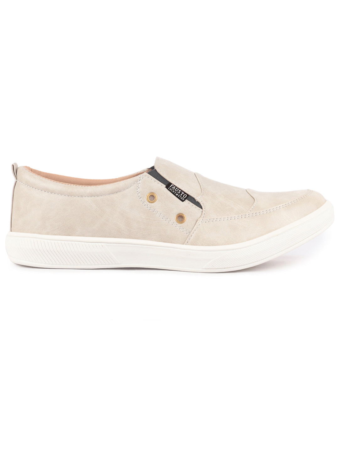 Men Cream Casual Slip-On Loafers