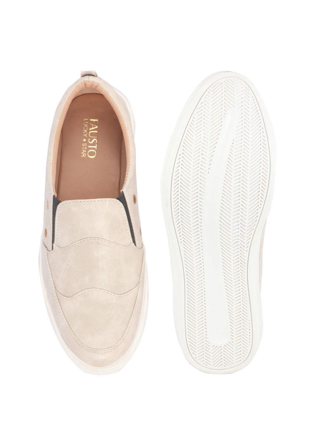 Men Cream Casual Slip-On Loafers