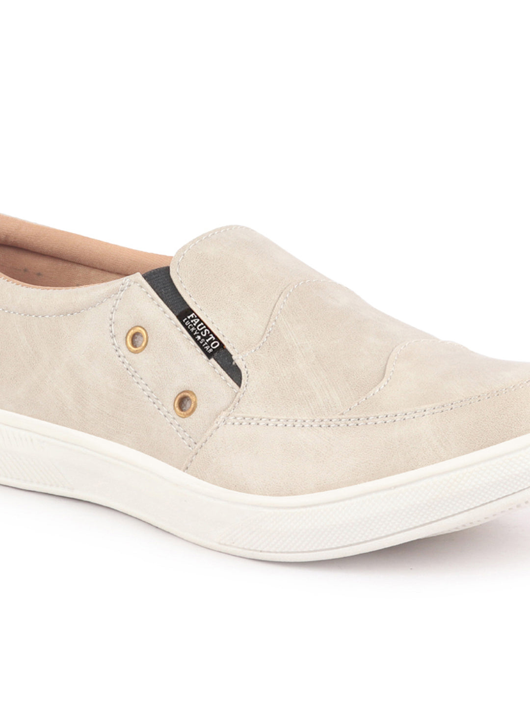 Men Cream Casual Slip-On Loafers