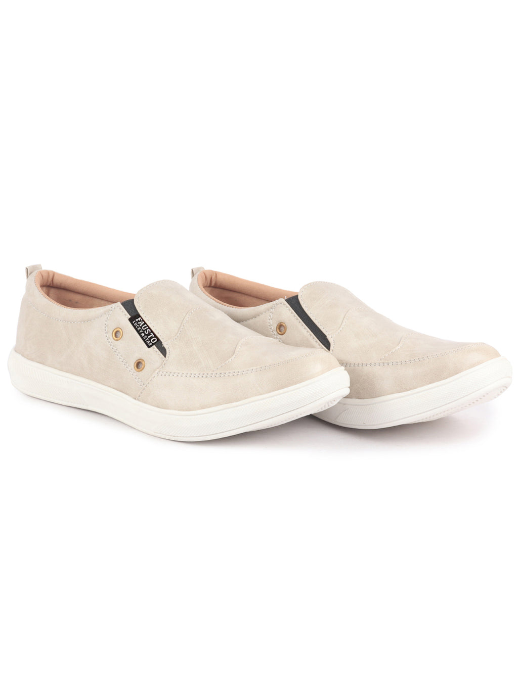 Men Cream Dual Eyelet Detail Slip-On Casual Loafers TPR Sole|Lightweight Walking Shoes