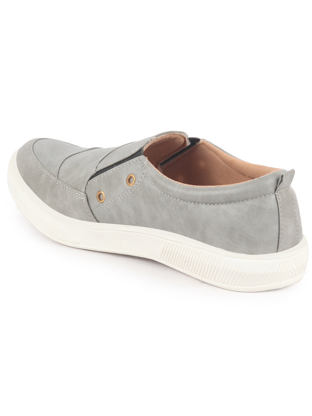 Men Grey Dual Eyelet Detail Slip-On Casual Loafers TPR Sole|Lightweight Walking Shoes