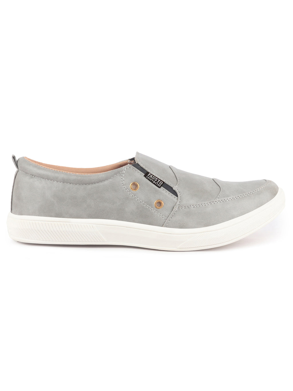 Men Grey Dual Eyelet Detail Slip-On Casual Loafers TPR Sole|Lightweight Walking Shoes
