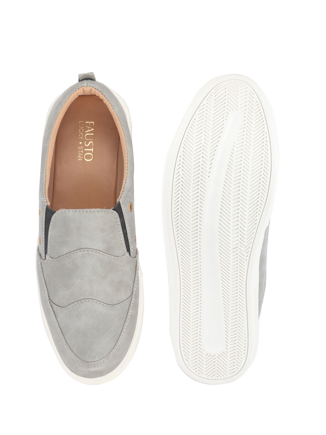 Men Grey Dual Eyelet Detail Slip-On Casual Loafers TPR Sole|Lightweight Walking Shoes