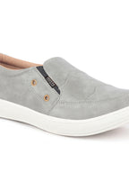 Men Grey Dual Eyelet Detail Slip-On Casual Loafers TPR Sole|Lightweight Walking Shoes