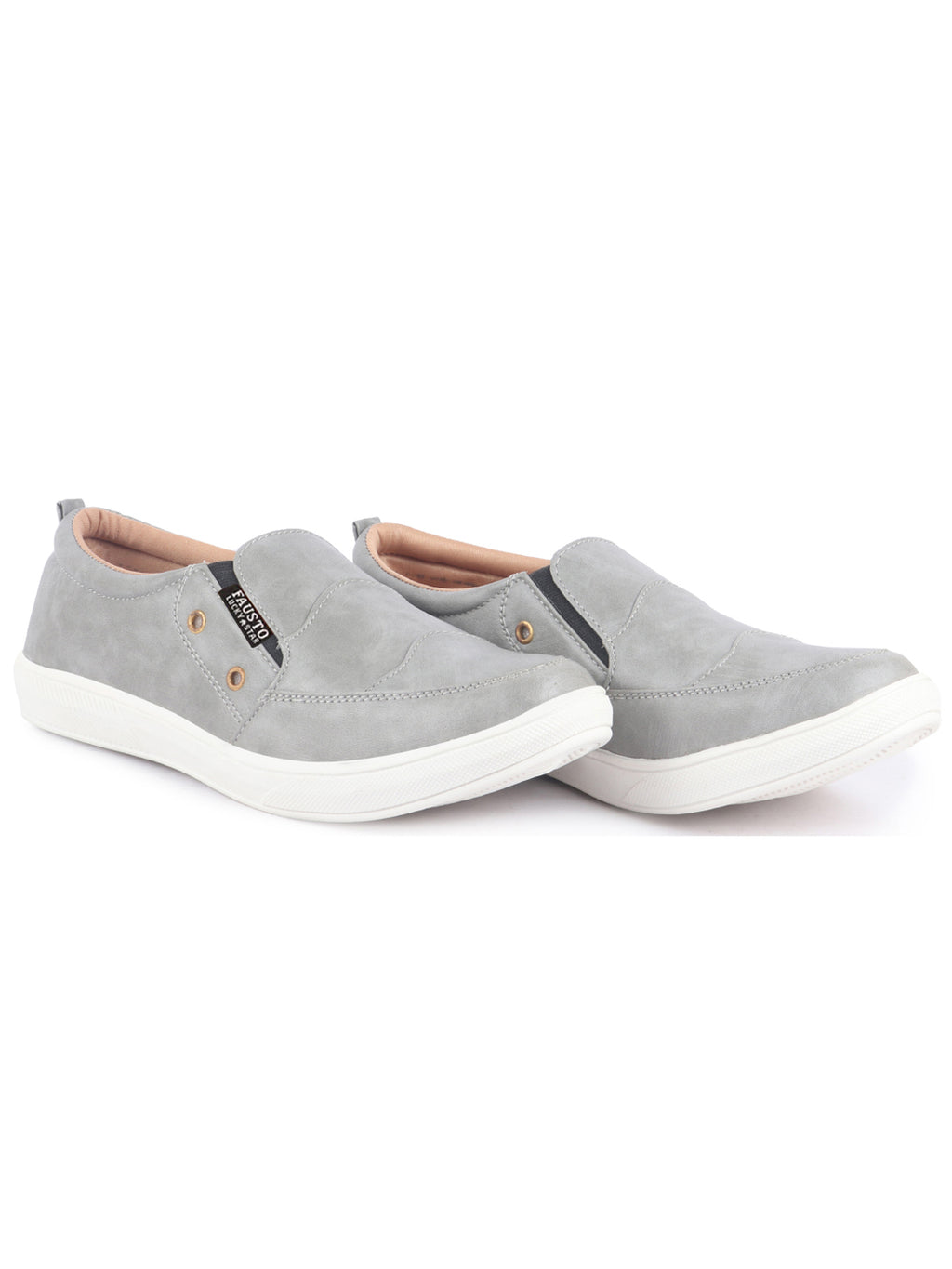 Men Grey Dual Eyelet Detail Slip-On Casual Loafers TPR Sole|Lightweight Walking Shoes
