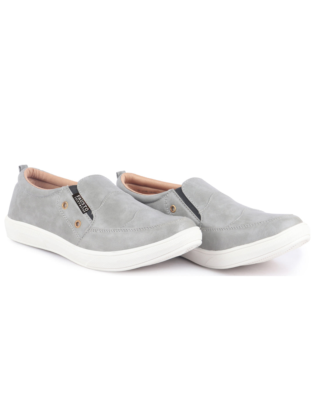 Men Grey Dual Eyelet Detail Slip-On Casual Loafers TPR Sole|Lightweight Walking Shoes