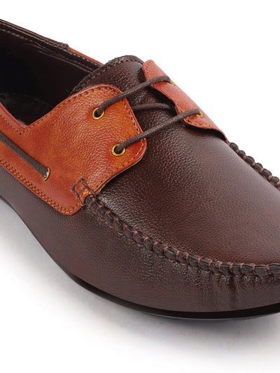 Shop Men's Brown Textured Design Loafer Boat Shoes Online
