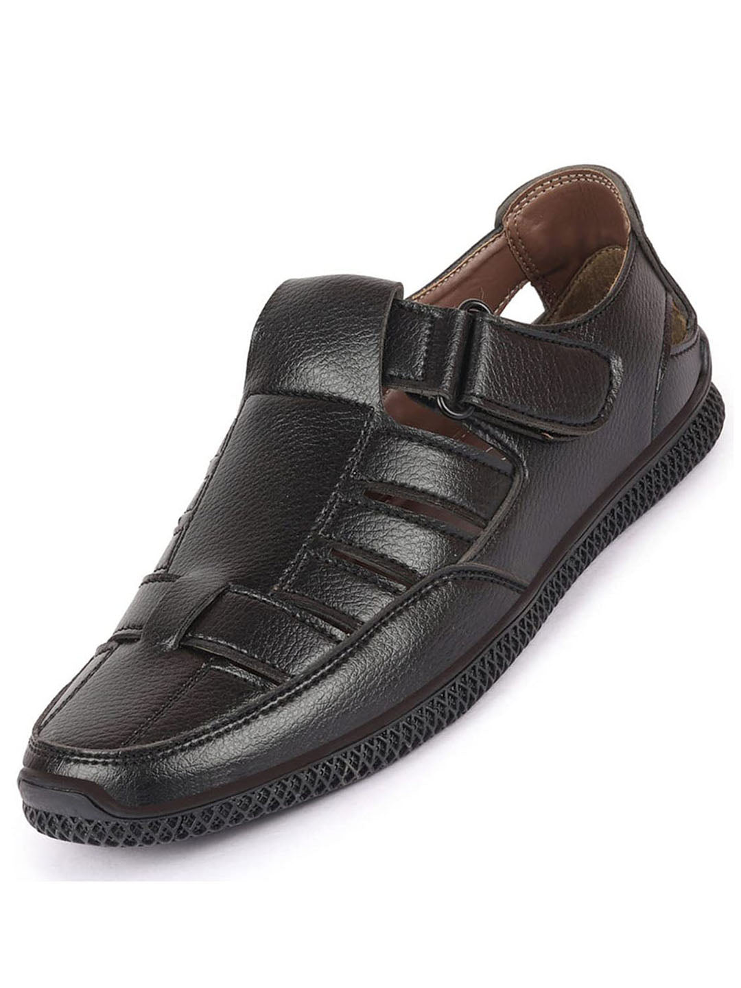 Men Black Casual Hook & Loop Sandals