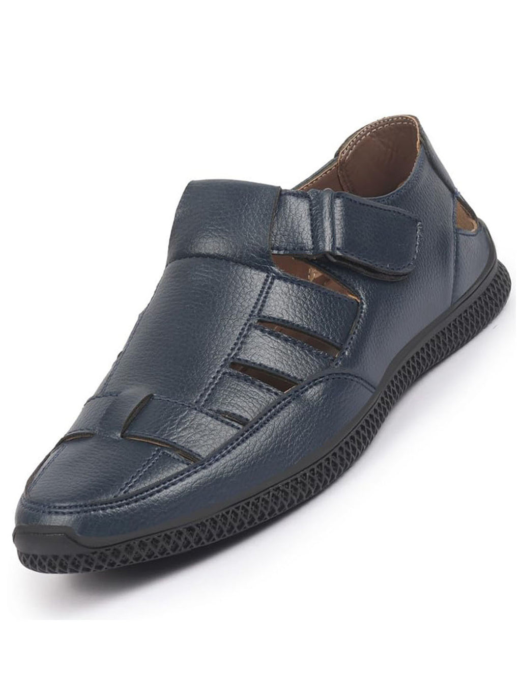Shop FAUSTO Men Blue PU Outdoor Hook & Loop Roman Sandals for Day Long Comfort|Outfit|Evening|Casual|Fashion|Trending|Lightweight with TPR Sole(6-13 UK) Online.