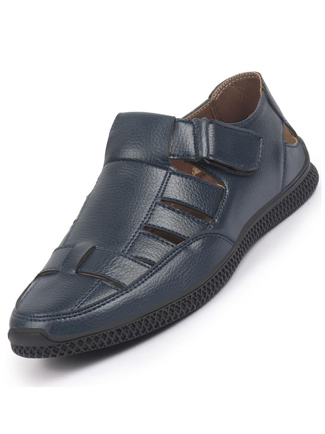 Shop FAUSTO Men Blue PU Outdoor Hook & Loop Roman Sandals for Day Long Comfort|Outfit|Evening|Casual|Fashion|Trending|Lightweight with TPR Sole(6-13 UK) Online.