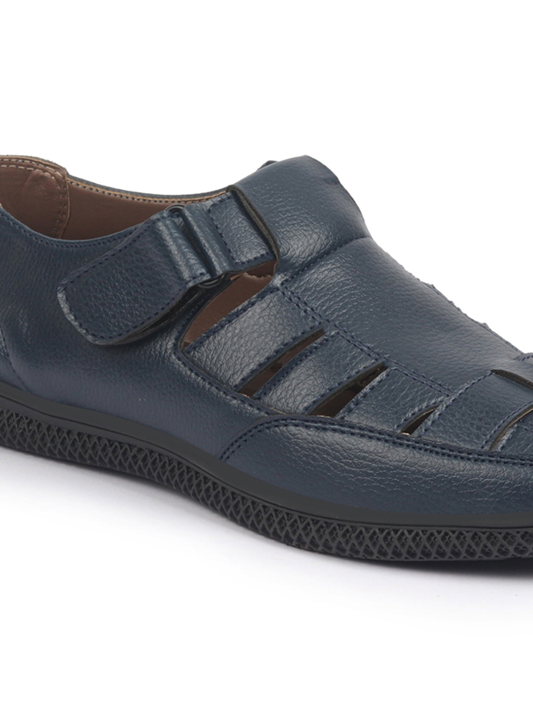 Shop FAUSTO Men Blue PU Outdoor Hook & Loop Roman Sandals for Day Long Comfort|Outfit|Evening|Casual|Fashion|Trending|Lightweight with TPR Sole(6-13 UK) Online.