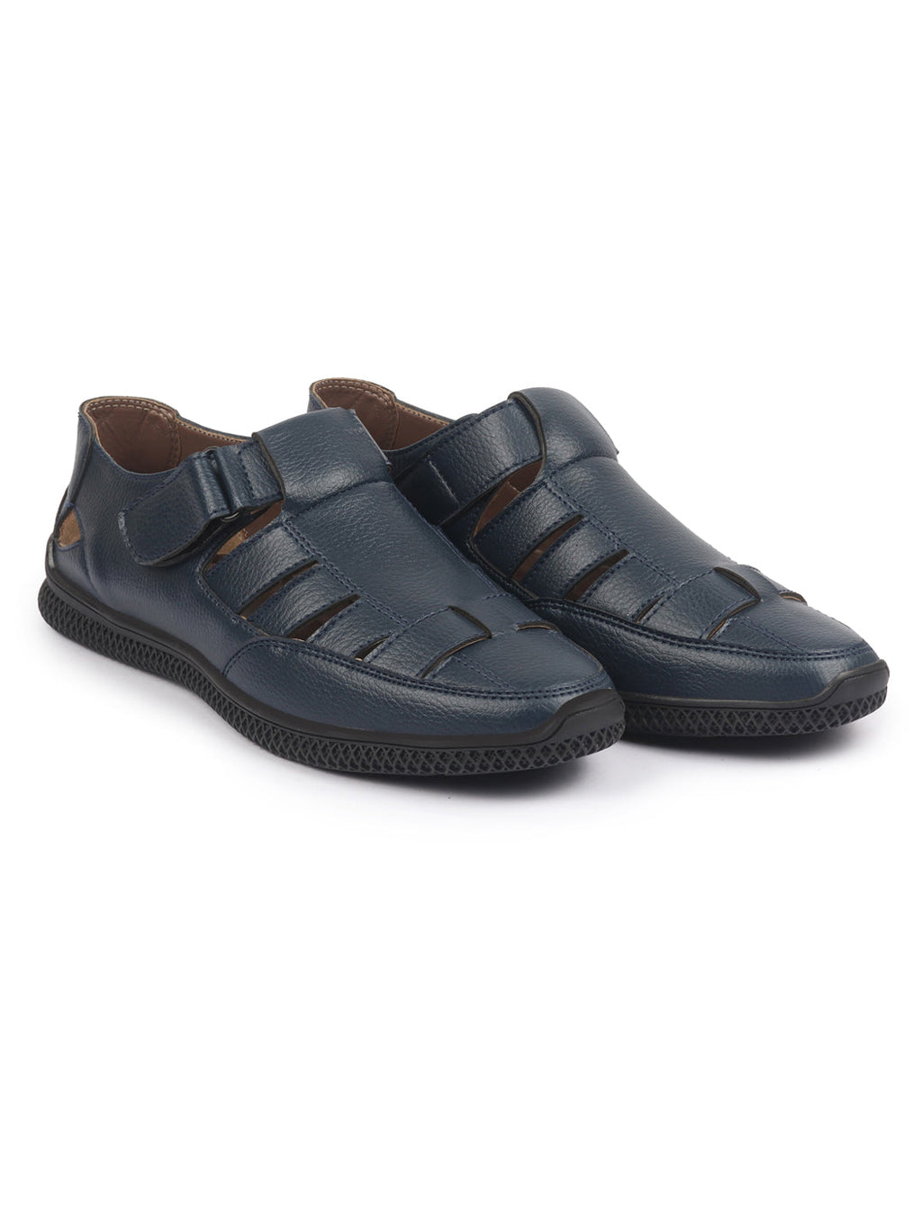 Shop FAUSTO Men Blue PU Outdoor Hook & Loop Roman Sandals for Day Long Comfort|Outfit|Evening|Casual|Fashion|Trending|Lightweight with TPR Sole(6-13 UK) Online.