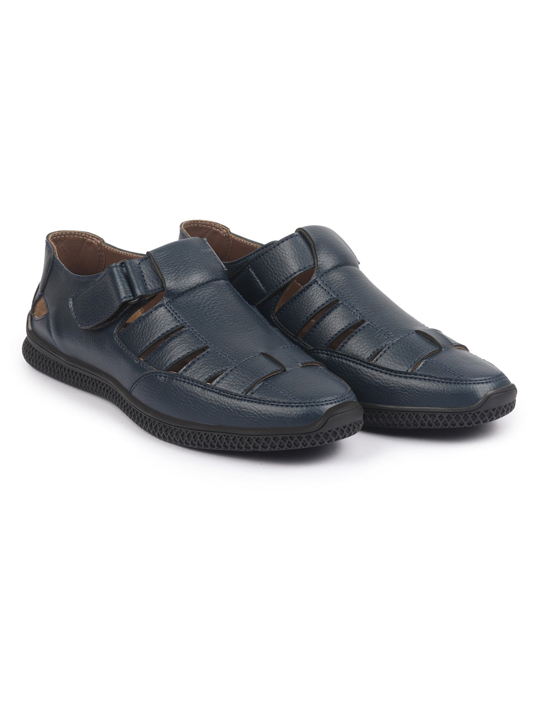 Shop FAUSTO Men Blue PU Outdoor Hook & Loop Roman Sandals for Day Long Comfort|Outfit|Evening|Casual|Fashion|Trending|Lightweight with TPR Sole(6-13 UK) Online.