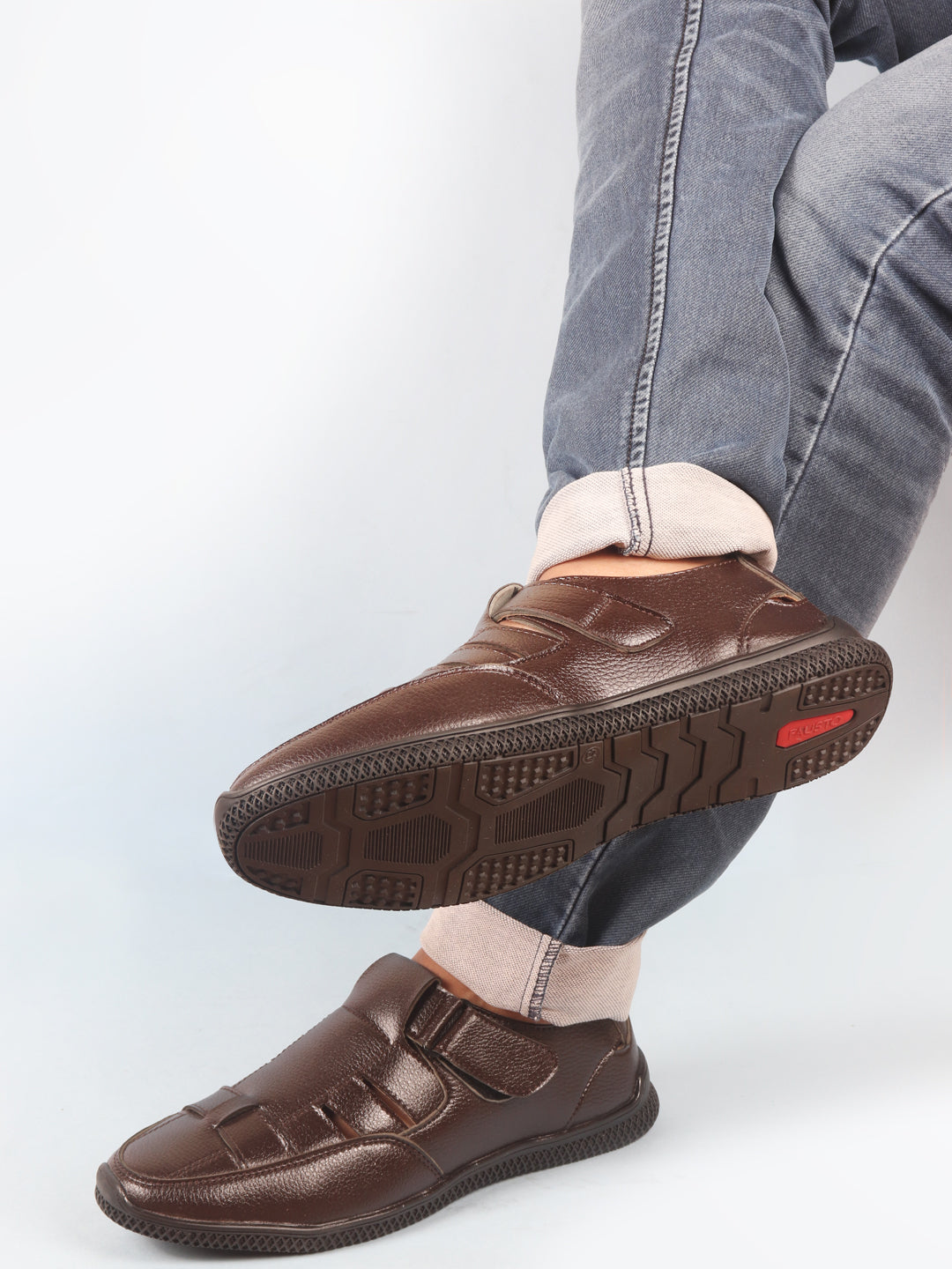 Men Brown Casual Hook Loop Sandals