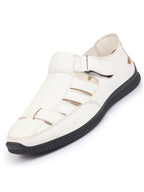 Shop FAUSTO Men White PU Outdoor Hook & Loop Roman Sandals for Day Long Comfort|Outfit|Evening|Casual|Fashion|Trending|Lightweight with TPR Sole(6-13 UK) Online.
