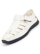 FAUSTO Men White PU Outdoor Hook & Loop Roman Sandals for Day Long Comfort|Outfit|Evening|Casual|Fashion|Trending|Lightweight with TPR Sole(6-13 UK)
