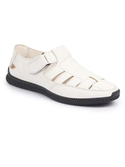 Shop FAUSTO Men White PU Outdoor Hook & Loop Roman Sandals for Day Long Comfort|Outfit|Evening|Casual|Fashion|Trending|Lightweight with TPR Sole(6-13 UK) Online.