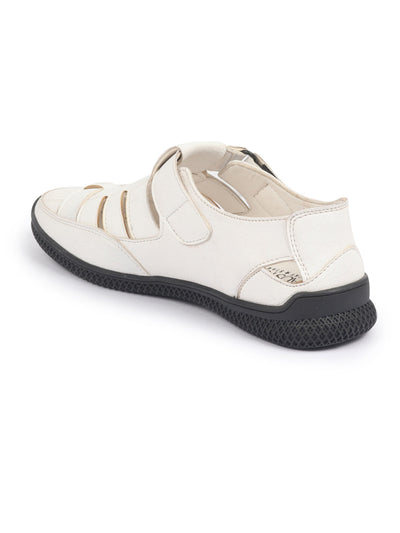 Shop FAUSTO Men White PU Outdoor Hook & Loop Roman Sandals for Day Long Comfort|Outfit|Evening|Casual|Fashion|Trending|Lightweight with TPR Sole(6-13 UK) Online.