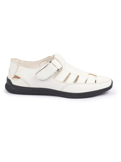 Shop FAUSTO Men White PU Outdoor Hook & Loop Roman Sandals for Day Long Comfort|Outfit|Evening|Casual|Fashion|Trending|Lightweight with TPR Sole(6-13 UK) Online.