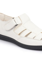 Shop FAUSTO Men White PU Outdoor Hook & Loop Roman Sandals for Day Long Comfort|Outfit|Evening|Casual|Fashion|Trending|Lightweight with TPR Sole(6-13 UK) Online.