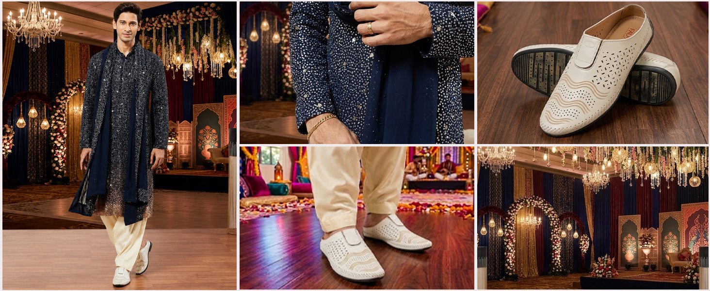 Men Black Ethnic Wedding Party Back Open Laser Cut Design Juttis and Mojaris