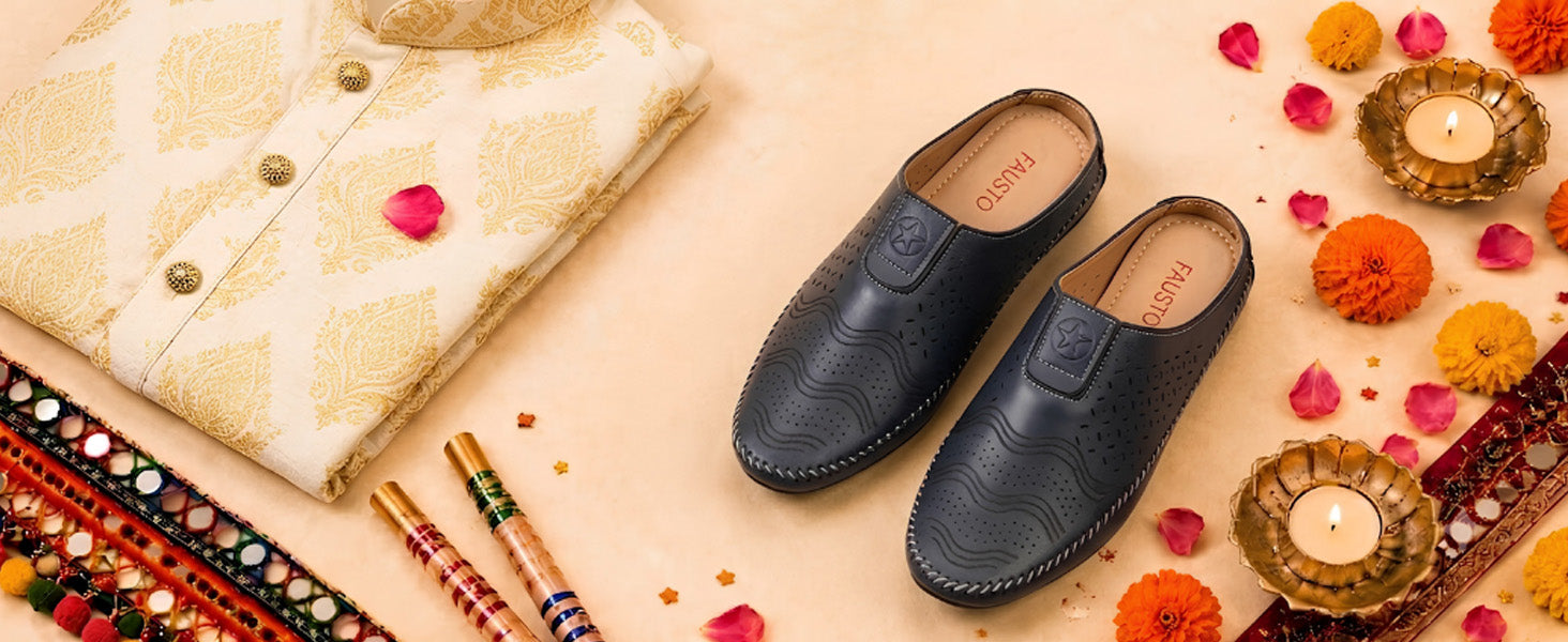 Men Black Ethnic Wedding Party Back Open Laser Cut Design Juttis and Mojaris